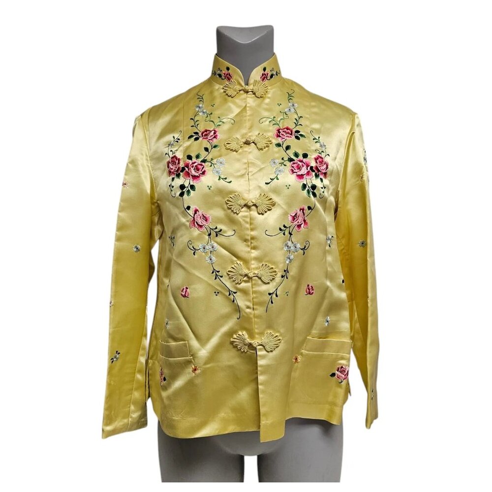 Vintage 1950s Red Clouds Hand Embroidered Cheongsam Jacket . Size S/M
